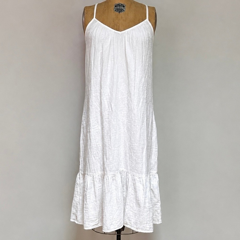 Vineyard Vines White Cotton Maxi Dress Womens M NWT Cross Back Ruffle Hem